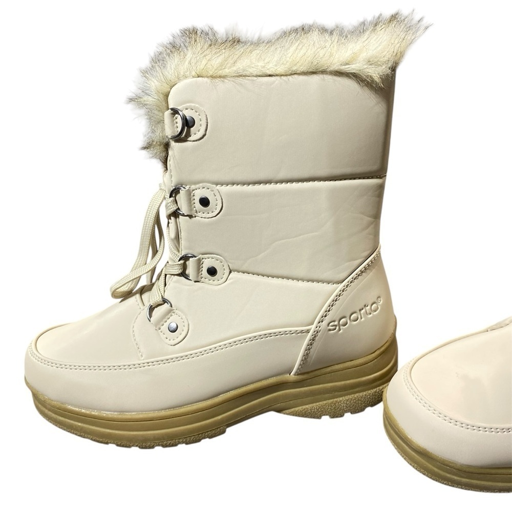 Sporto Boots Womens 6M Cream Winter Snow Boot Apres Side Zip Waterproof Faux Fur - Picture 4 of 13